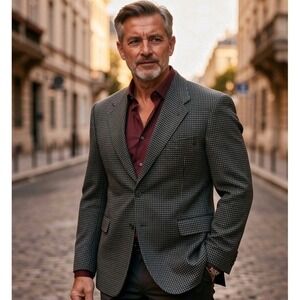 Ungaro Paris Mens Blazer Jacket Dark Gray Micro Dot Pattern 100% Wool Size 44R